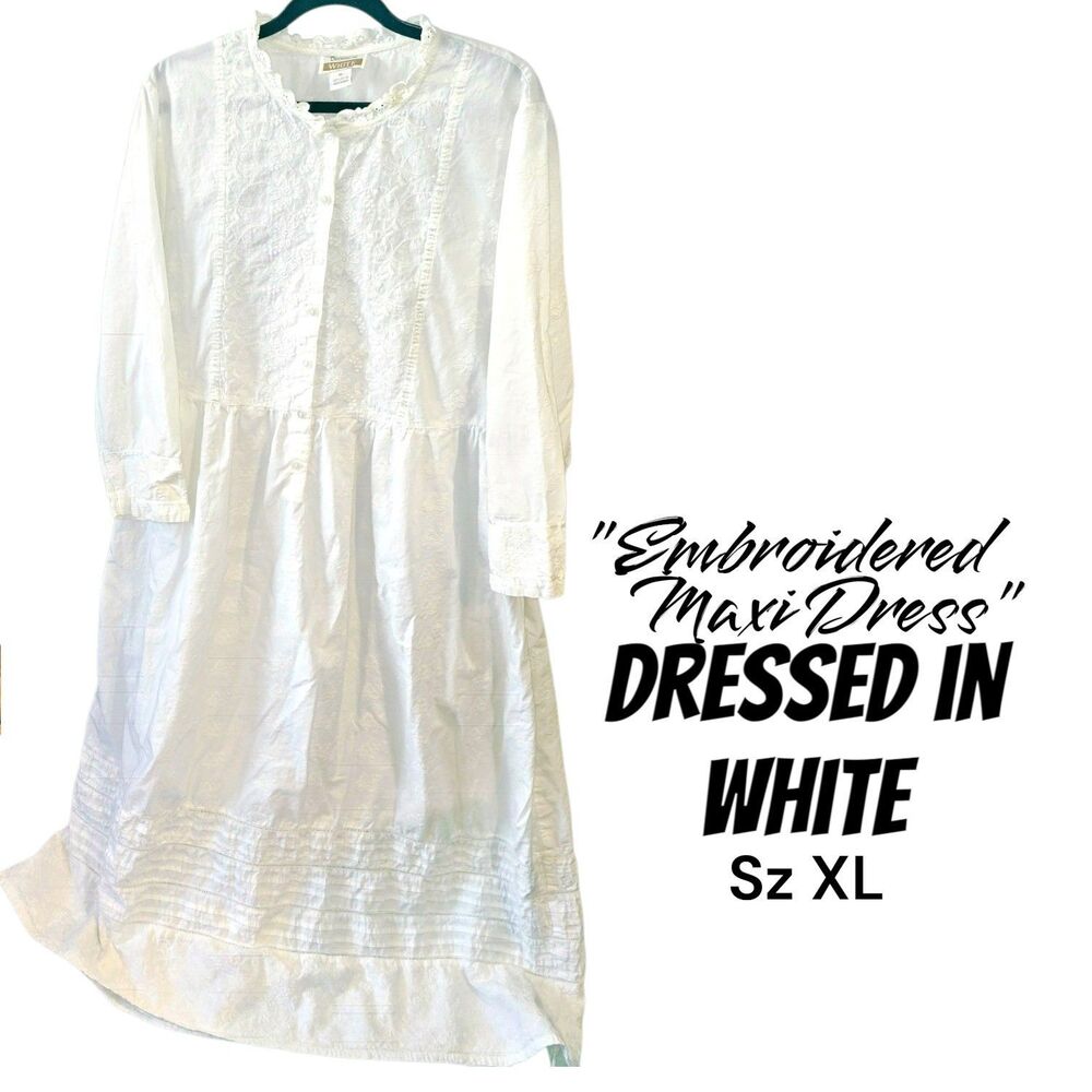 Dressed In White Sz XL Embroidered Cottagecore Prairie Temple Baptism LDS Dress